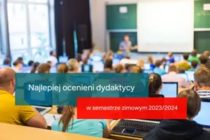 baner wykład,studenci wykładowca w dużej sali
