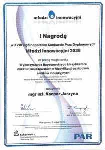 skan dyplomu I nagroda